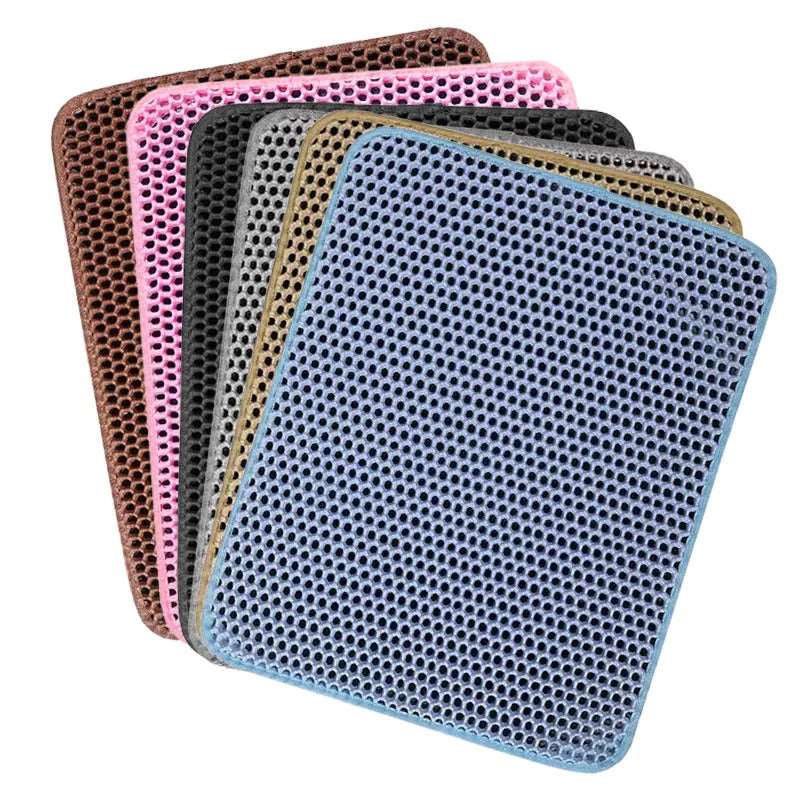 Pink waterproof EVA cat litter mat by TrendyPet's Zone with double-layer design for trapping litter from kittens.