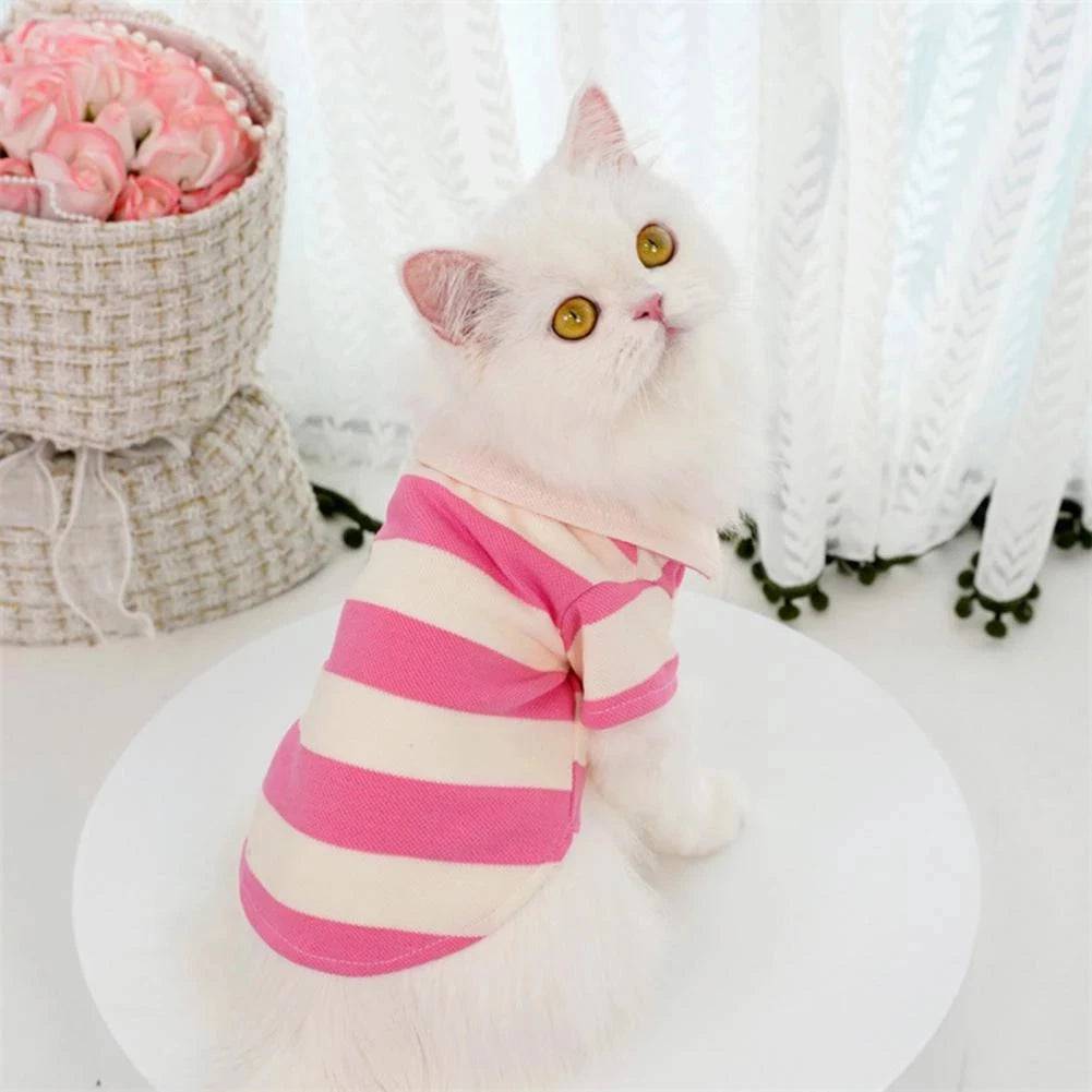 Pink Pet Polo Shirt Summer Cat Clothes Casual Clothing for Small Large Kitten T-shirt Shirts - TrendyPet's Zone