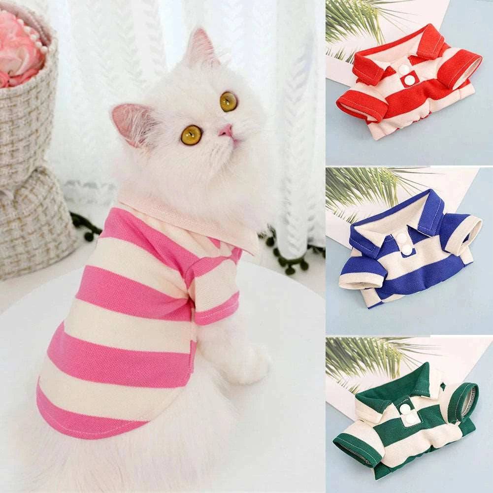 Pink Pet Polo Shirt Summer Cat Clothes Casual Clothing for Small Large Kitten T-shirt Shirts - TrendyPet's Zone