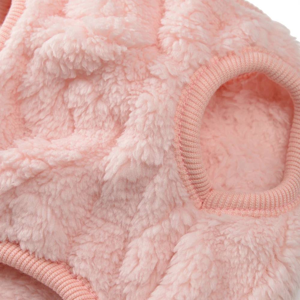 Pink cozy fleece sweater for dogs and cats, warm autumn winter apparel by TrendyPet's Zone.