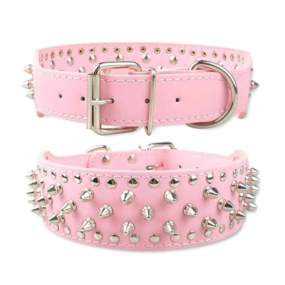 Pink Spiked Studded Leather Dog Collar Adjustable Anti-Bite Puppy Neck Strap Collars For Small Medium Dogs - TrendyPet's Zone