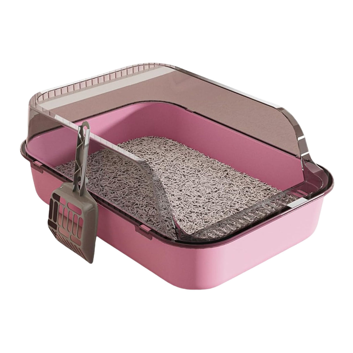 Pink splashproof semi-enclosed cat litter box with high sides, ideal indoor kitten toilet tray from TrendyPet's Zone.