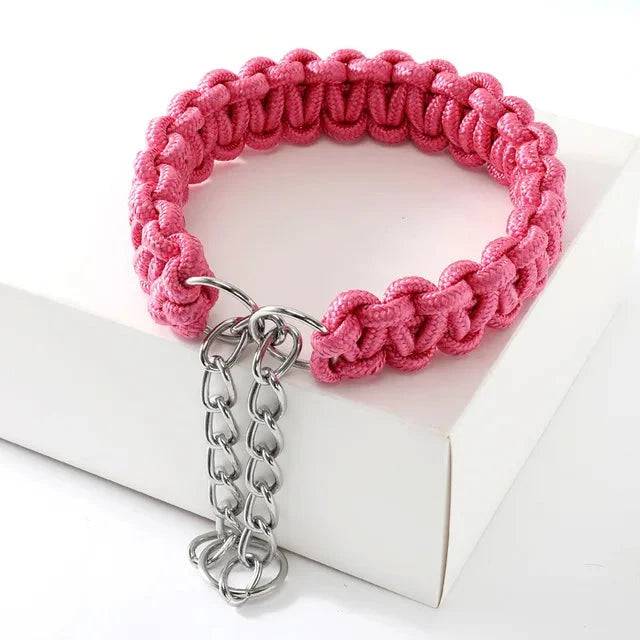 Pink Woven Dog Collars P Chain Nylon Adjustable Collar For Small Medium And Large Dogs - TrendyPet's Zone
