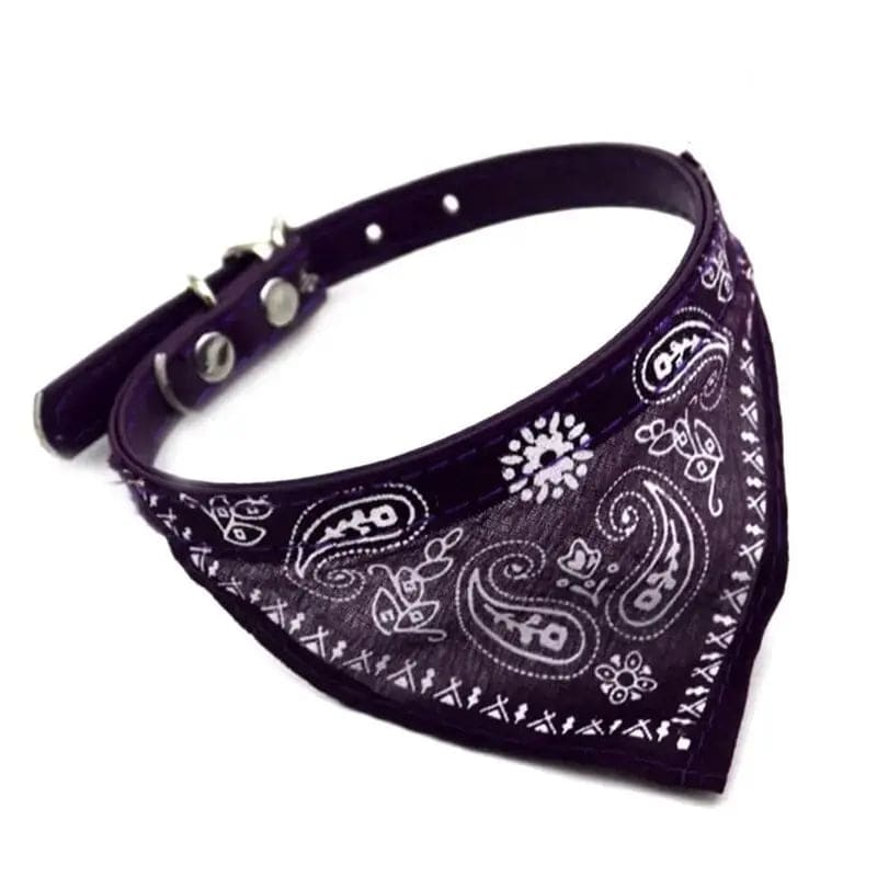 Purple adjustable cat and dog bandana collar with printed triangle design, stylish pet neck scarf by TrendyPet's Zone