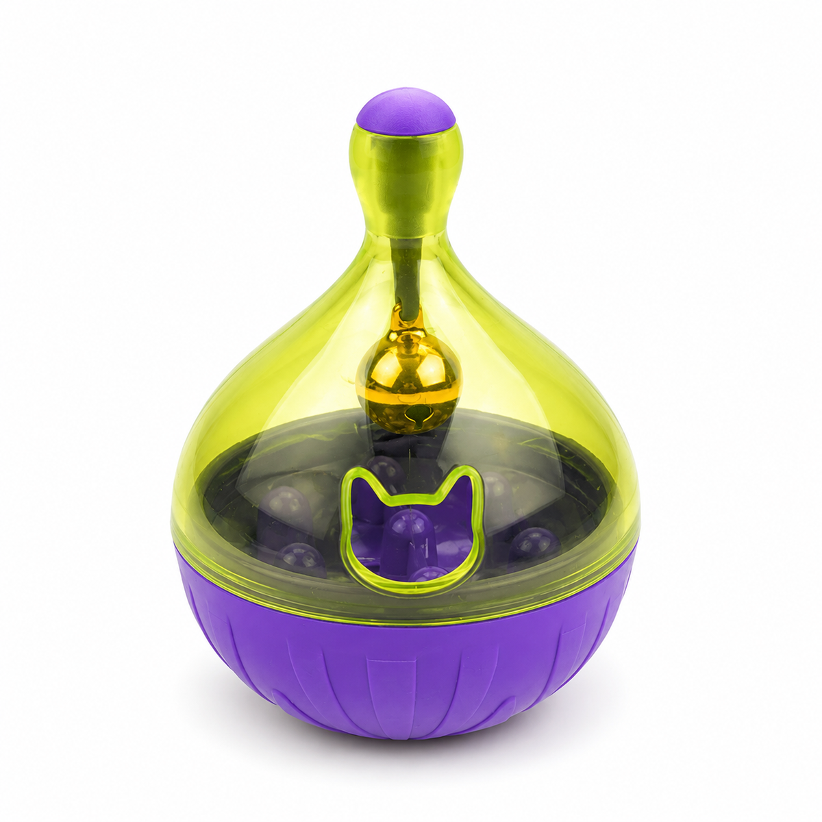 Purple TrendyPet's Zone cat food tumbler toy, an interactive treat ball designed for cats to play and chase.