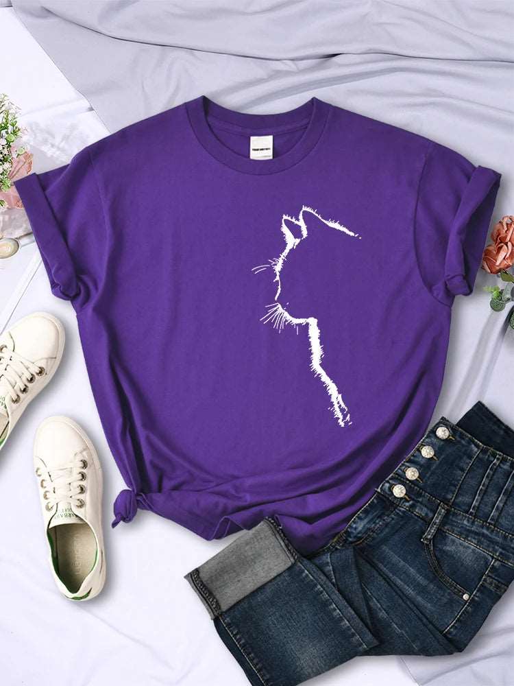 Purple Cat Funny Printed Women T-Shirt Fashion Casual Short Sleeve O-Neck Tee Clothing Summer Tops - TrendyPet's Zone