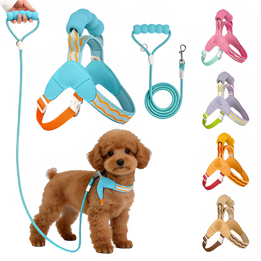 TrendyPet's Zone khaki escape-proof dog harness set with reflective stitching for all dog sizes, including matching leash.