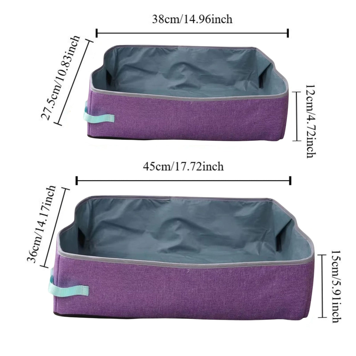Purple semi-enclosed foldable cat litter box from TrendyPet's Zone, portable waterproof Oxford cloth large litter tray for kittens.