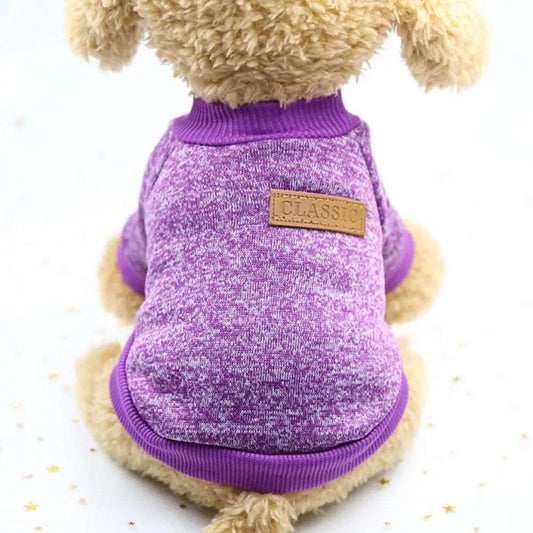 Purple warm winter dog sweater vest from TrendyPet's Zone, classic pet sweatshirt for cozy winter wear.