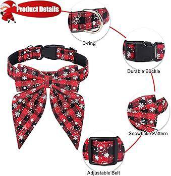 Red Black Christmas Snowflake Pet Collar Holiday Bow Design - TrendyPet's Zone