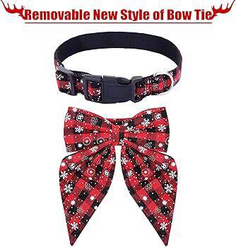 Red Black Christmas Snowflake Pet Collar Holiday Bow Design - TrendyPet's Zone