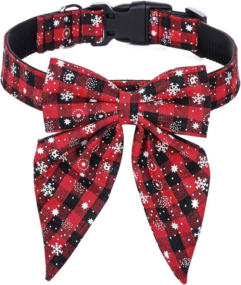 Red Black Christmas Snowflake Pet Collar Holiday Bow Design - TrendyPet's Zone