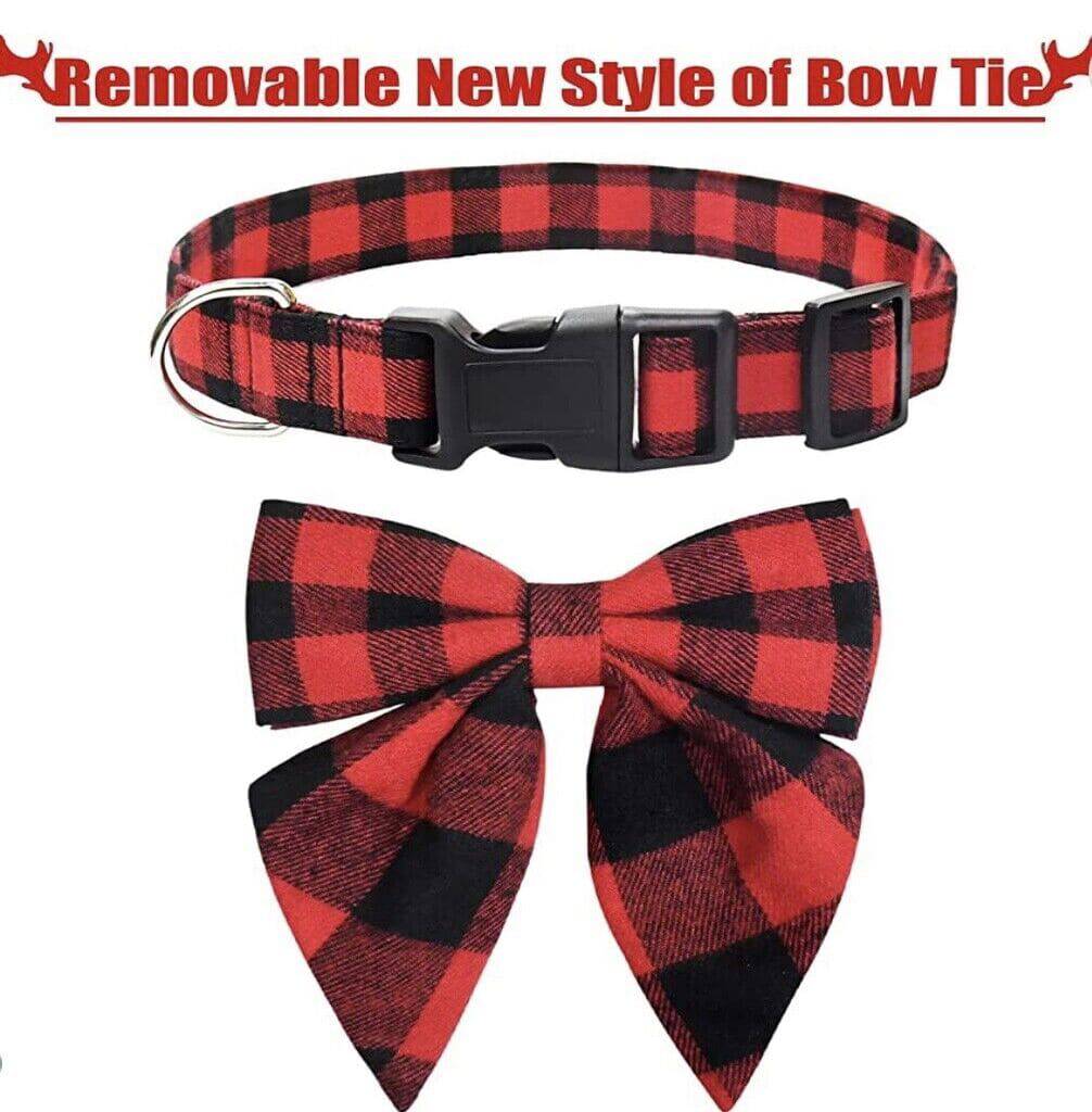 Red Black Christmas Snowflake Pet Collar Holiday Bow Design - TrendyPet's Zone