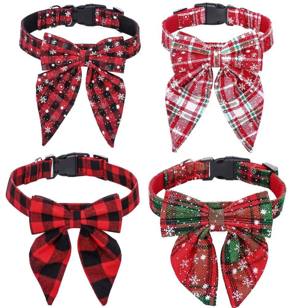 Red Black Christmas Snowflake Pet Collar Holiday Bow Design - TrendyPet's Zone