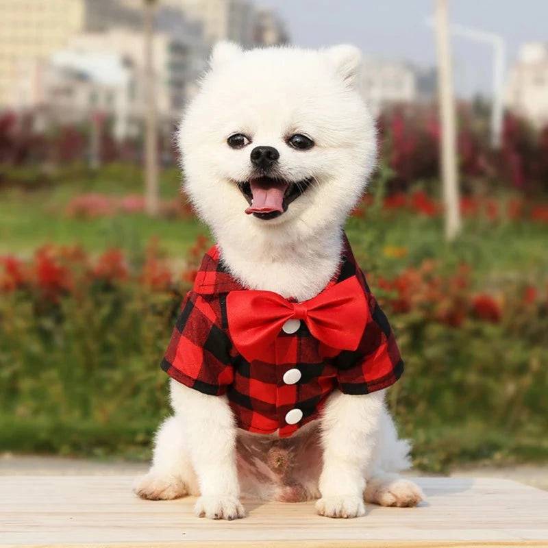 Red Bowtie Dog Shirts Classical Plaid Thin Breathable Summer Clothes for Small Large Dogs Puppy Vest Chihuahua Yorkies - TrendyPet's Zone