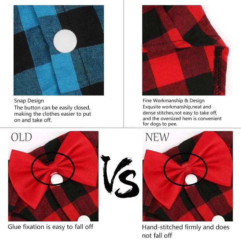 Red Bowtie Dog Shirts Classical Plaid Thin Breathable Summer Clothes for Small Large Dogs Puppy Vest Chihuahua Yorkies - TrendyPet's Zone