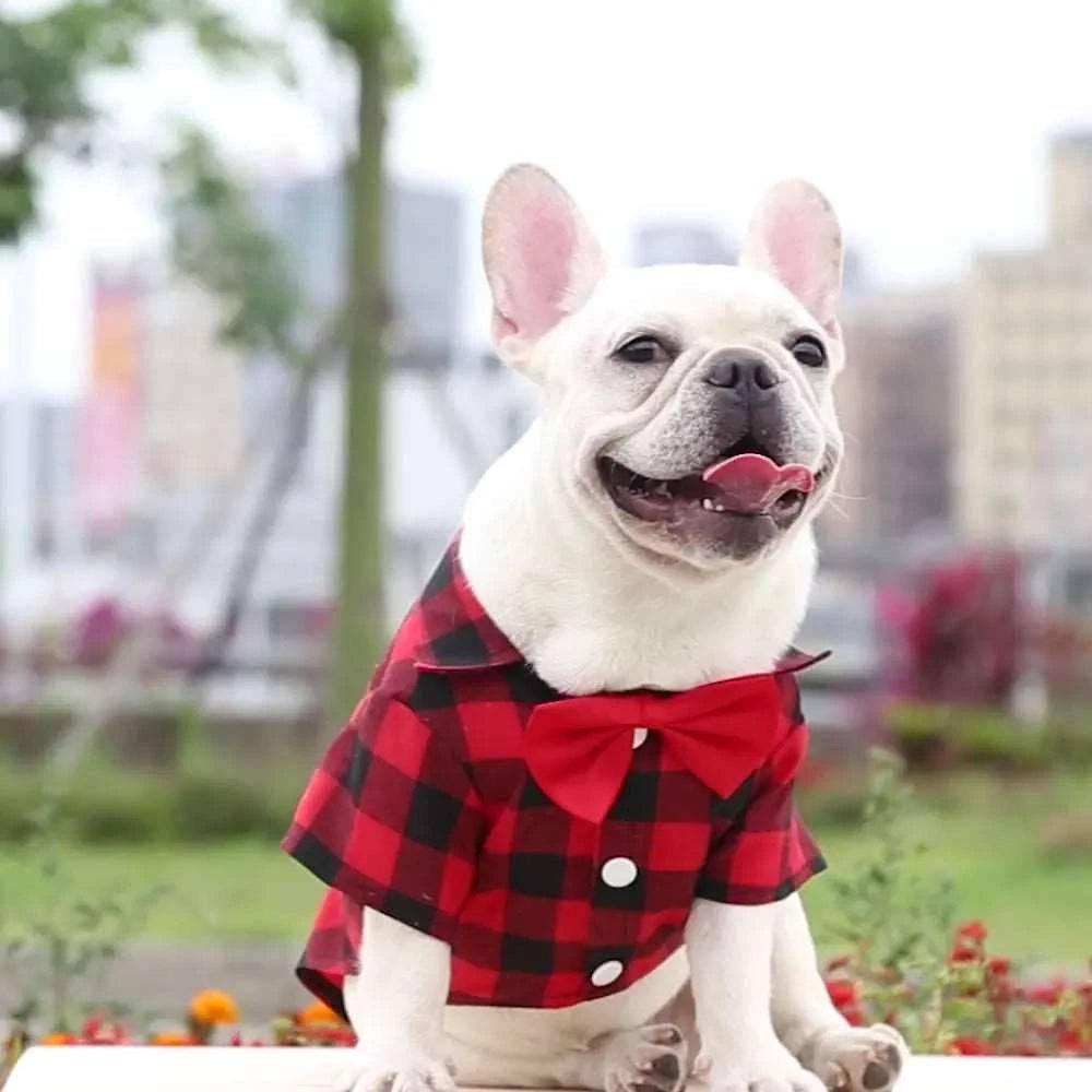 Red Bowtie Dog Shirts Classical Plaid Thin Breathable Summer Clothes for Small Large Dogs Puppy Vest Chihuahua Yorkies - TrendyPet's Zone