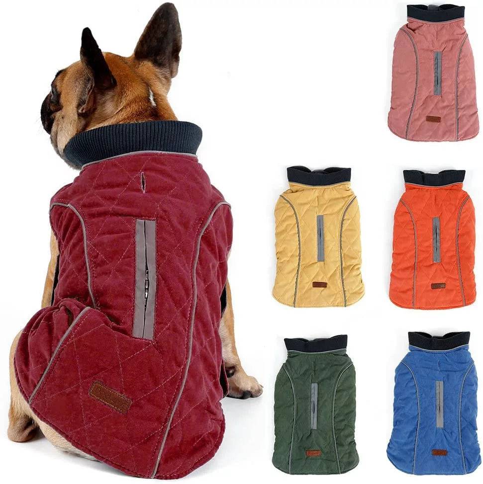 Red Cozy Quilted Dog Coat Warm Jacket Retro Thick Vest - TrendyPet's Zone