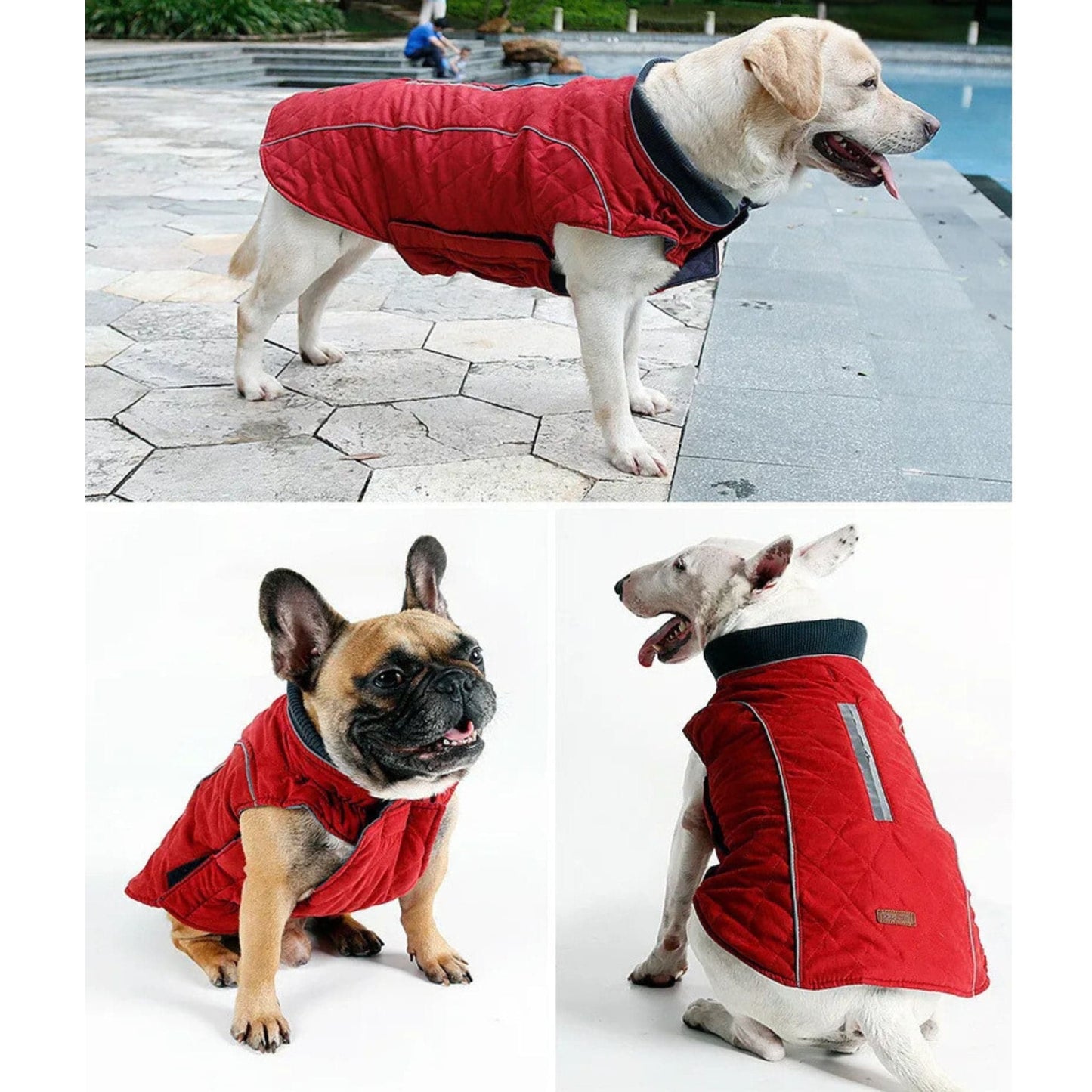 Red Cozy Quilted Dog Coat Warm Jacket Retro Thick Vest - TrendyPet's Zone