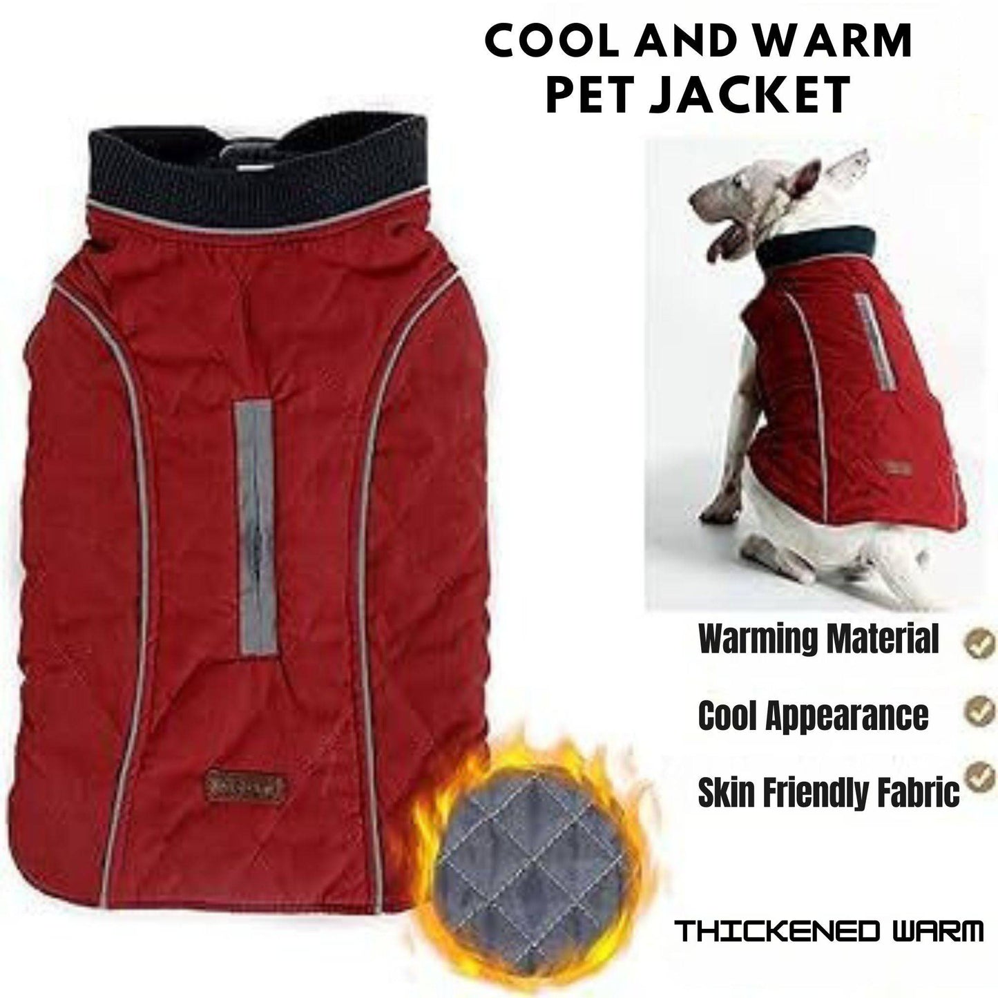 Red Cozy Quilted Dog Coat Warm Jacket Retro Thick Vest - TrendyPet's Zone