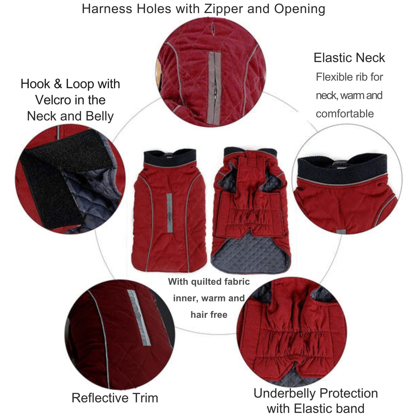 Red Cozy Quilted Dog Coat Warm Jacket Retro Thick Vest - TrendyPet's Zone