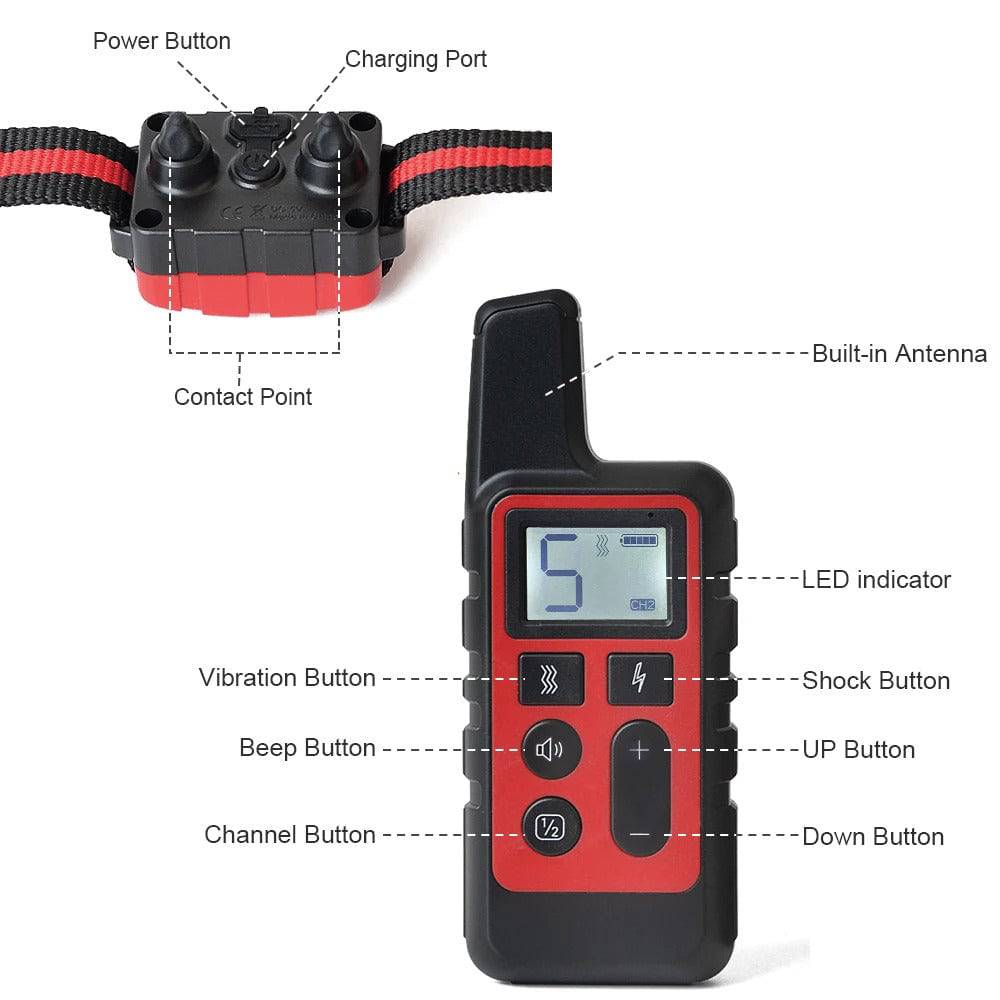 Red Dog Training Collar 500m Control Trainer Device Vibration / Electrostatic pulse / Warning Stop Bark Deterrents - TrendyPet's Zone