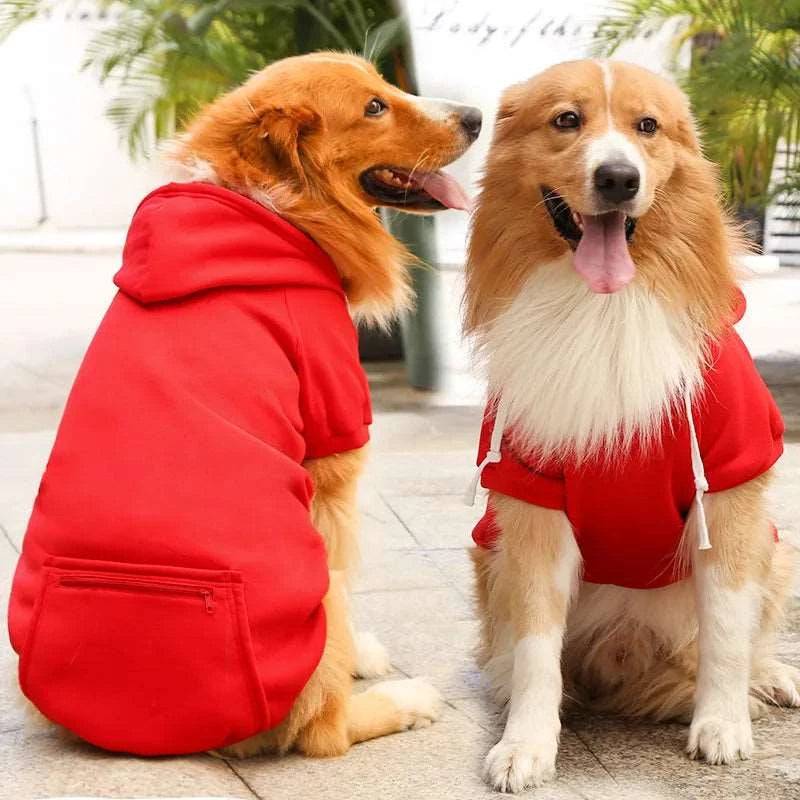 Red Cozy Fleece Dog Hoodie by TrendyPet's Zone, colorful and warm winter hoodie for dogs, perfect for cold weather.