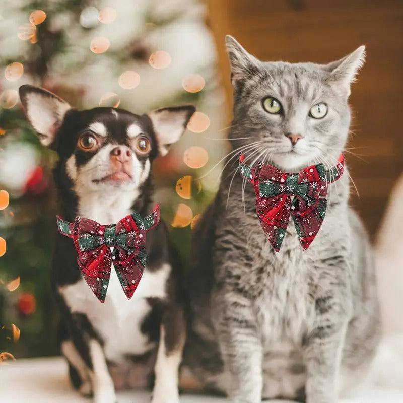 Red Green Christmas Snowflake Pet Collar Holiday Bow Design - TrendyPet's Zone