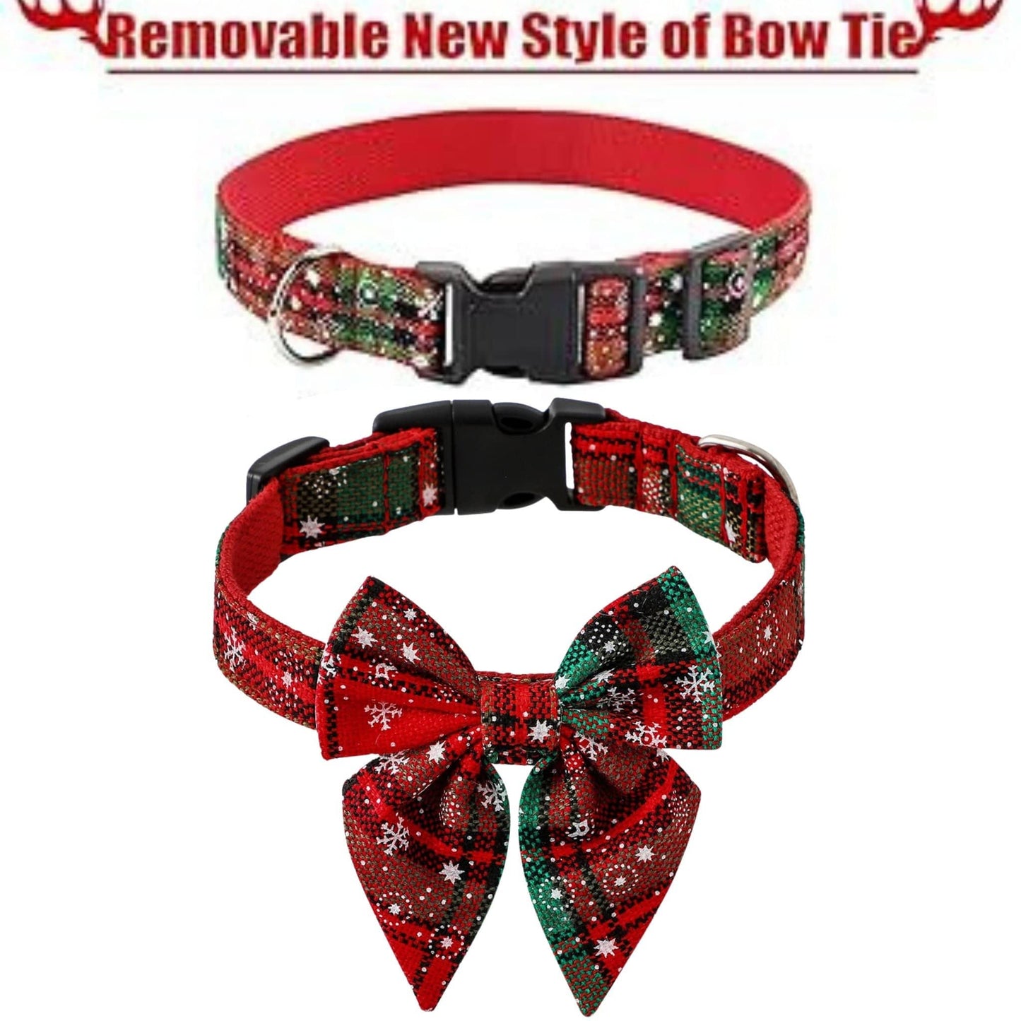 Red Green Christmas Snowflake Pet Collar Holiday Bow Design - TrendyPet's Zone