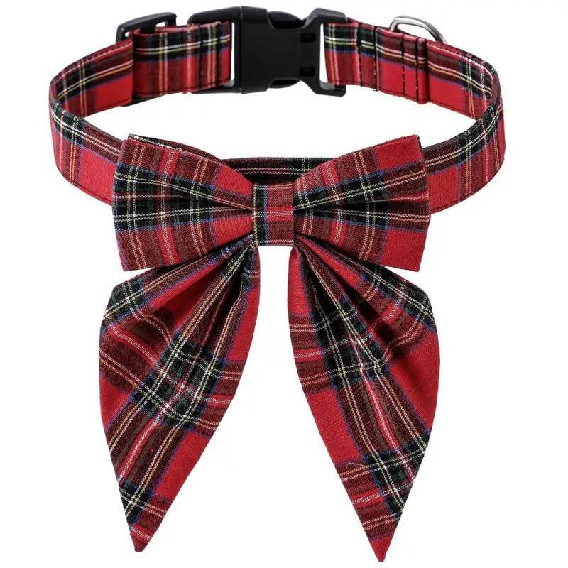 Red Lattice Christmas Pet Collar Festive Holiday Bow Design - TrendyPet's Zone