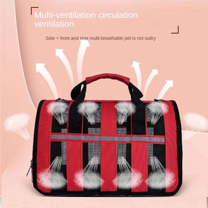 Red Pet Carrying Bag Large Capacity Portable Breathable Shoulder Bag For Outdoor Use Suitable For All Seasons - TrendyPet's Zone