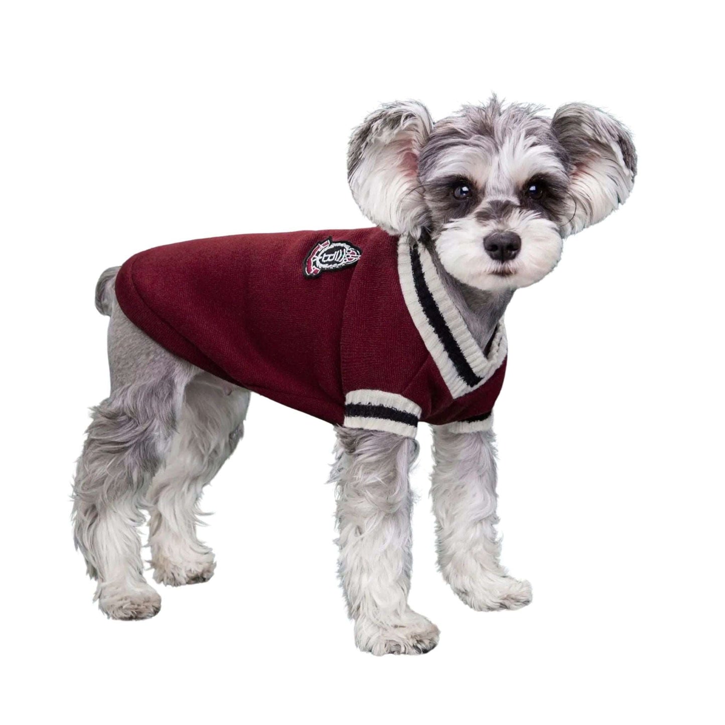Red Preppy Style V-Neck Dog Sweater Warm Winter Pet Cloth - TrendyPet's Zone