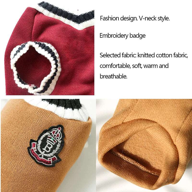 Red Preppy Style V-Neck Dog Sweater Warm Winter Pet Cloth - TrendyPet's Zone