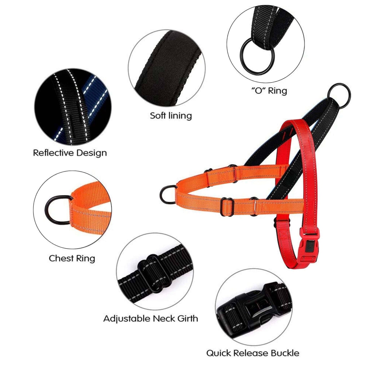 Red Reflective Nylon Dog Harness Adjustable Pet Training Harnesses No Pull Puppy Walking Vest - TrendyPet's Zone