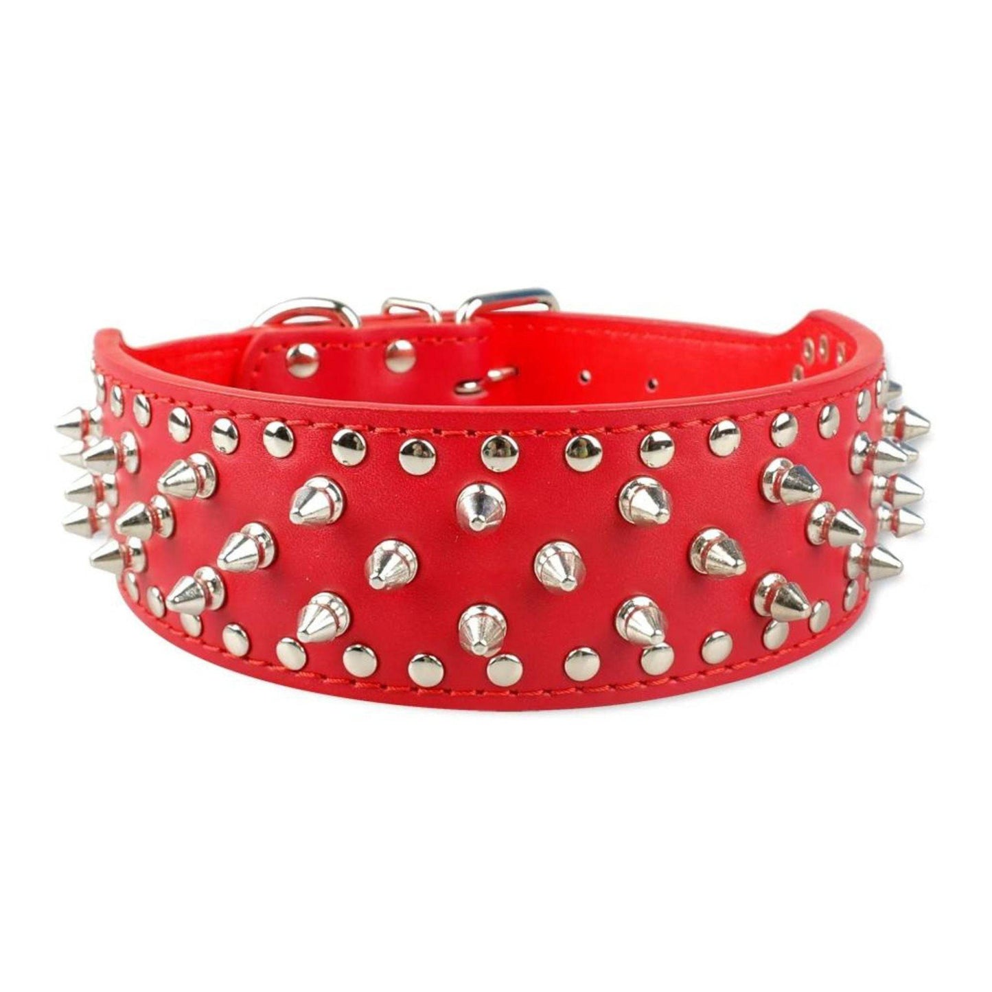 Red Spiked Studded Leather Dog Collar Adjustable Anti-Bite Puppy Neck Strap Collars For Small Medium Dogs - TrendyPet's Zone