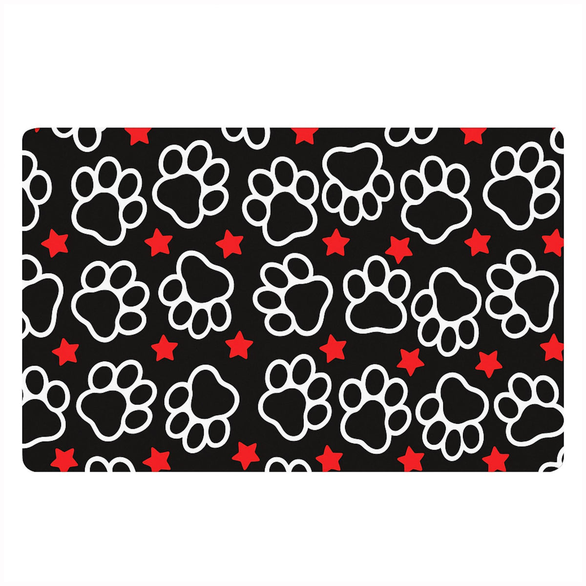 Red stars dog paw print accent rug by TrendyPet's Zone, featuring a cute pattern for living room, bedroom, or entryway.