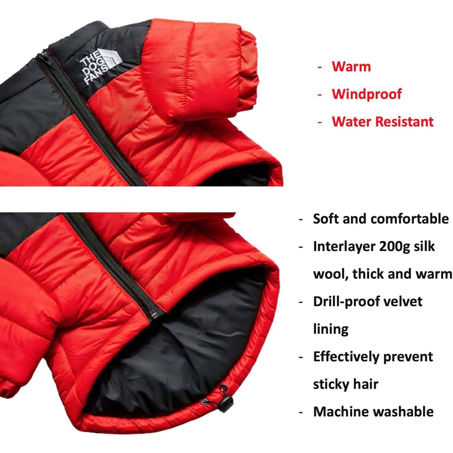 Red Warm Stylish Dog Windproof Snow Cold Weather Coats Jackets for Puppies Small Medium Large Dogs - TrendyPet's Zone