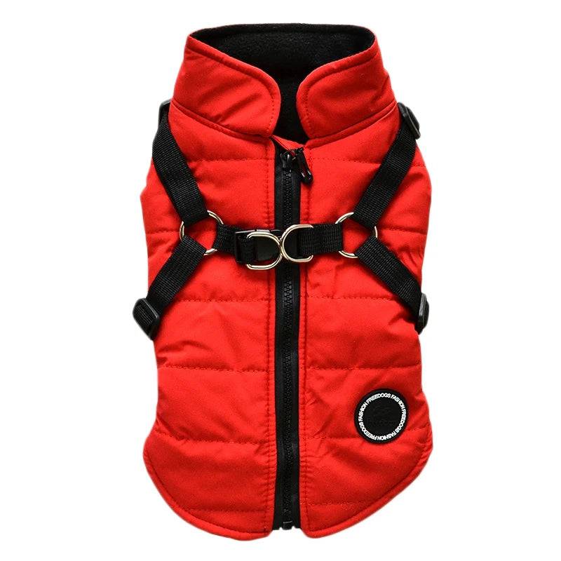 Red Waterproof Dog Vest Jacket with Harness Winter Coats - TrendyPet's Zone