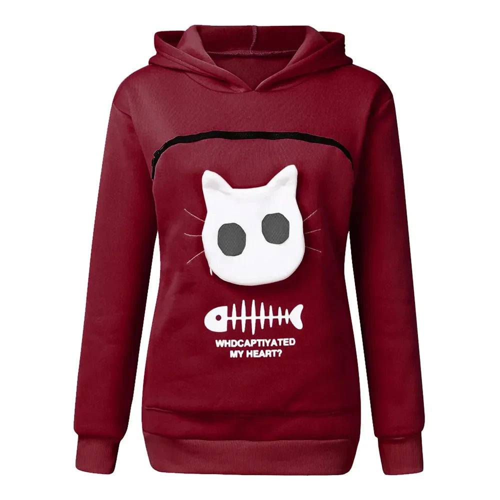 Red Wine Fish Print High Quality Sweatshirt Cat Dog Lovers Hoodies Kangaroo Pet Paw Ears Cuddle Pouch Pullovers - TrendyPet's Zone