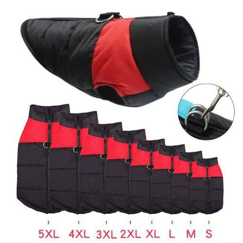 Red waterproof winter dog coat with zipper, warm jacket from TrendyPet's Zone, designed for cold weather and outdoor protection.