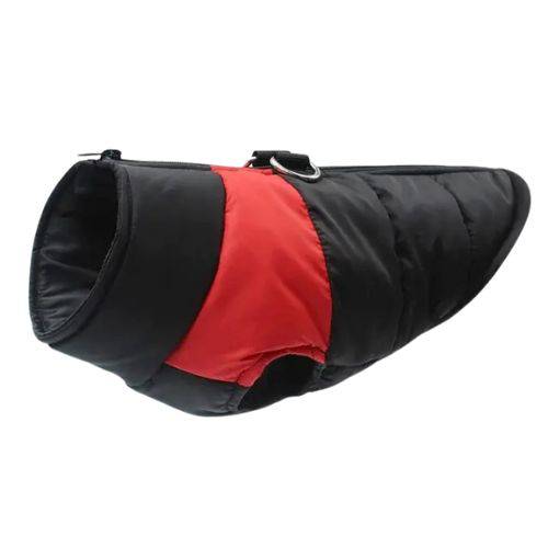 Red waterproof winter dog coat with zipper, warm and stylish, designed by TrendyPet's Zone for cold weather outdoor walks.