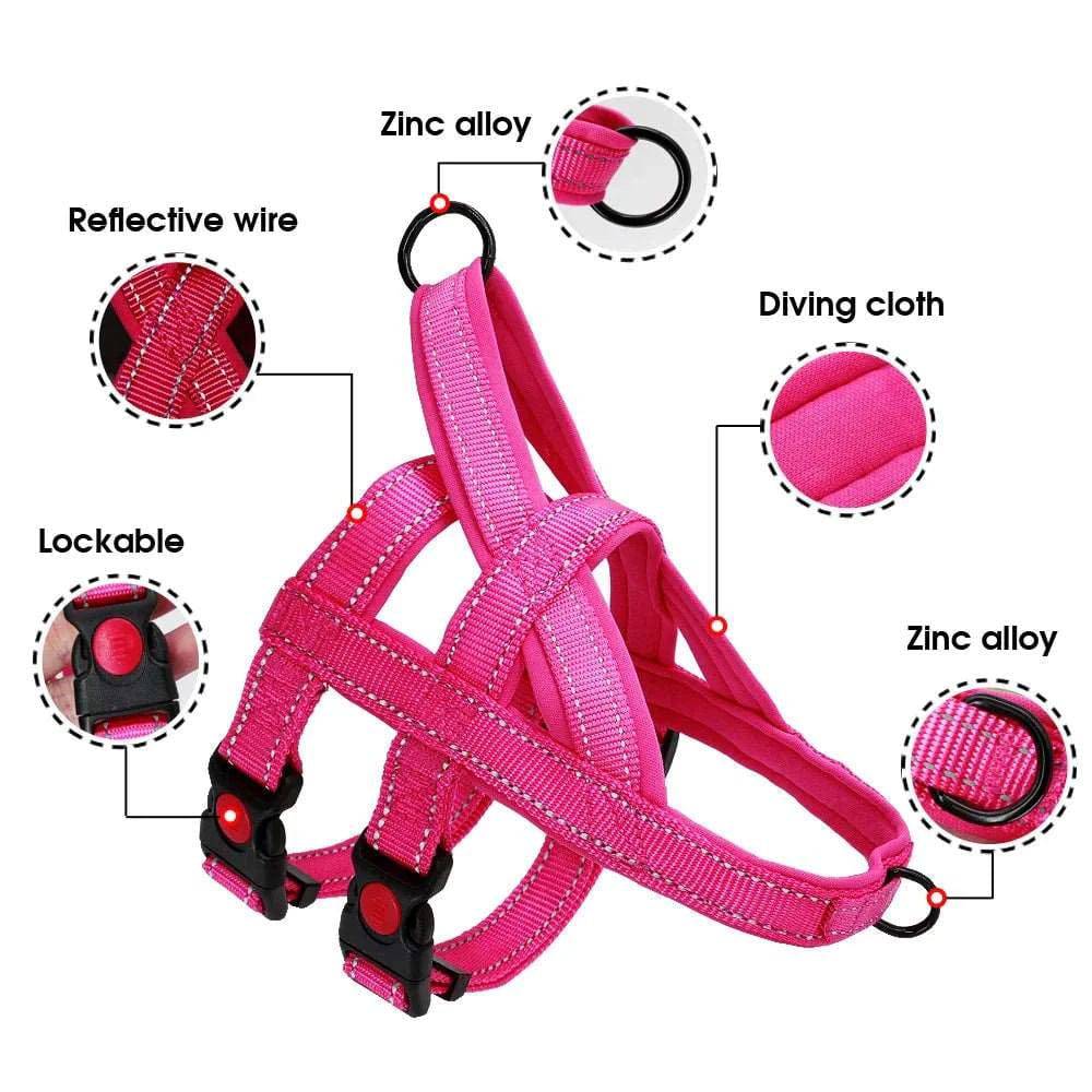 Rose Red No Pull Nylon Dog Harness Reflective Adjustable Dog Harness Vest For Medium Large Dogs Walking Training Belt - TrendyPet's Zone