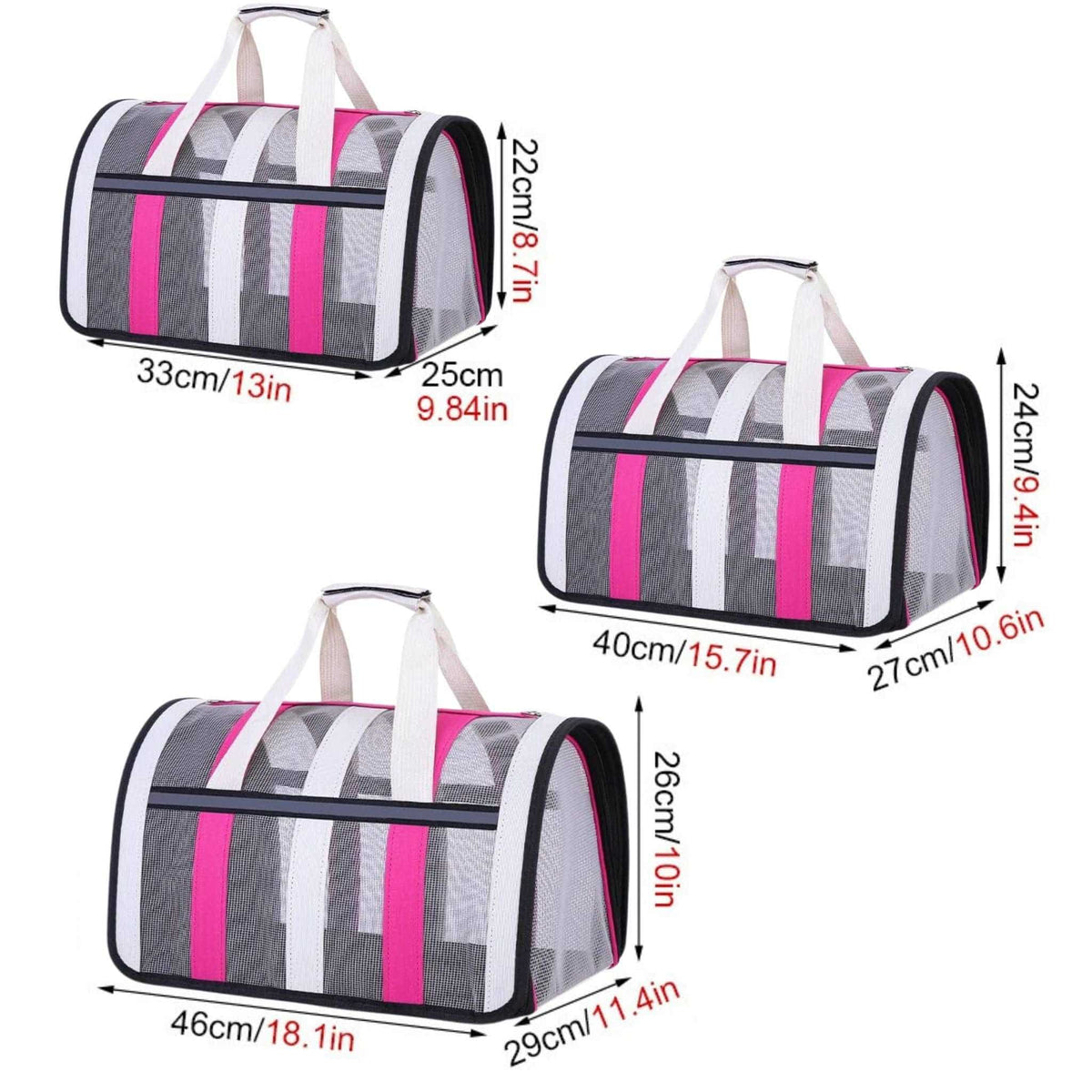 Rose red TrendyPet's Zone pet carrier bag with large capacity, breathable design, suitable for outdoor use and all seasons.