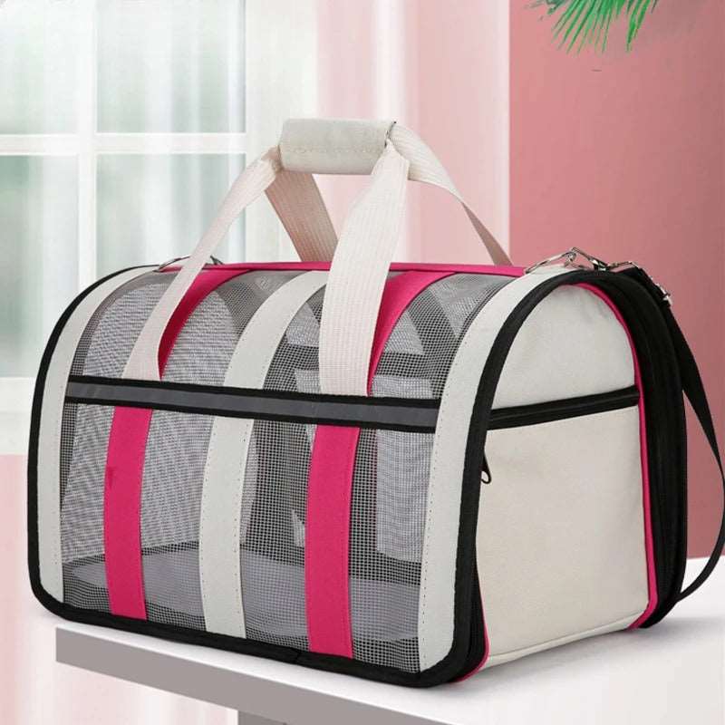 Rose red pet carrier bag by TrendyPet's Zone, large capacity, portable, breathable shoulder bag for outdoor use and all seasons.