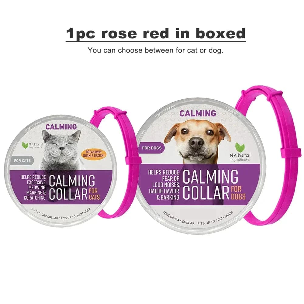 Pink Safe Cat Calming Collar by TrendyPet's Zone, adjustable pet collar with pheromone for anxiety relief, in a boxed OPP bag.