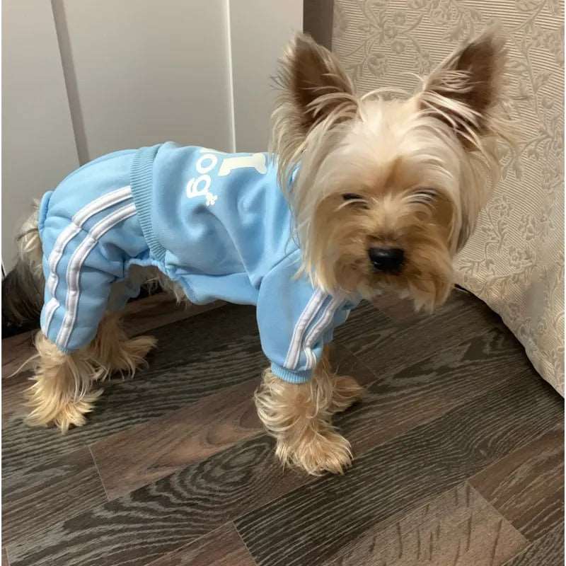Sky Blue Dog Hoodies Winter Pet Jumpsuit Pajamas Four Legged - TrendyPet's Zone