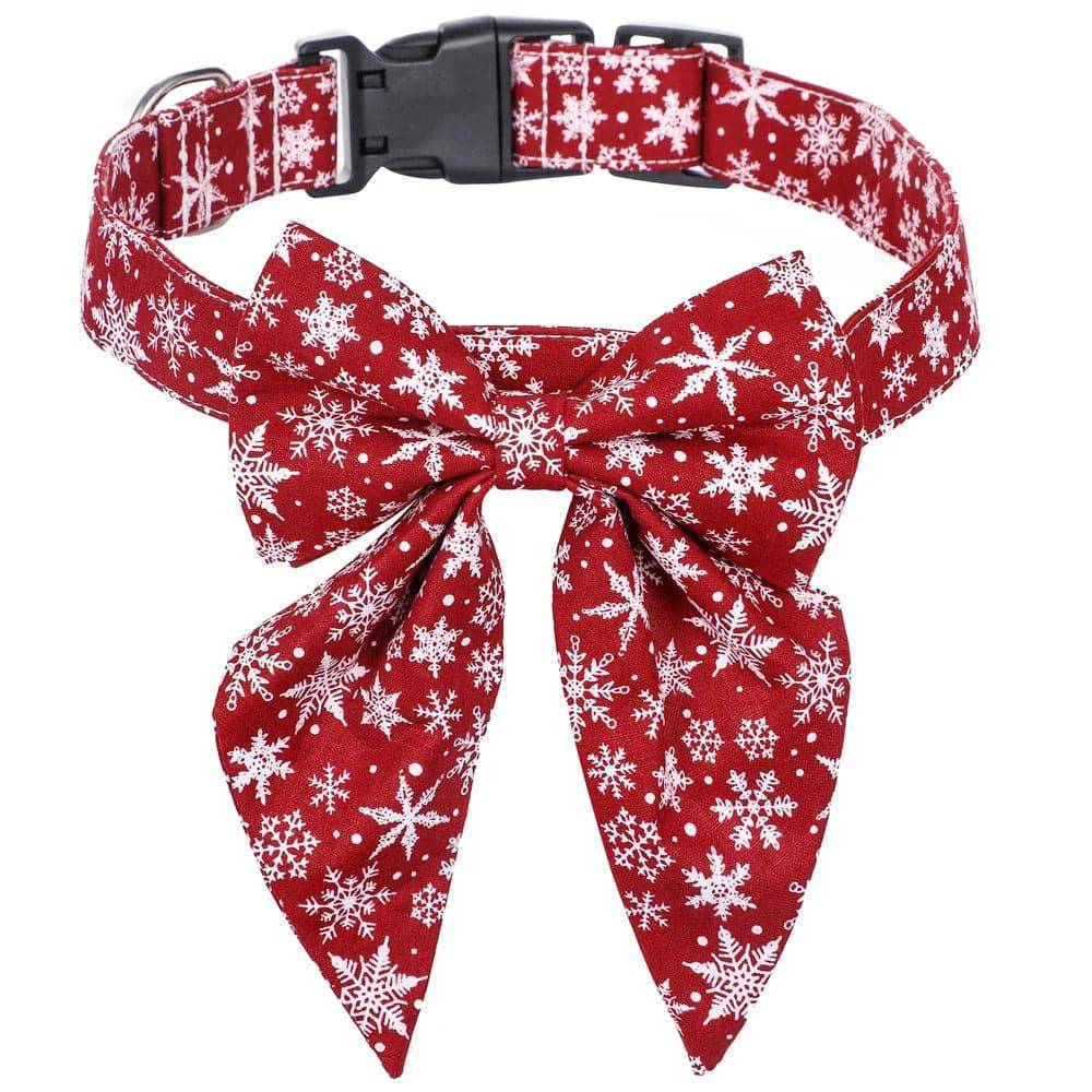 Snow Christmas Snowflake Pet Collar Festive Bow Design - TrendyPet's Zone