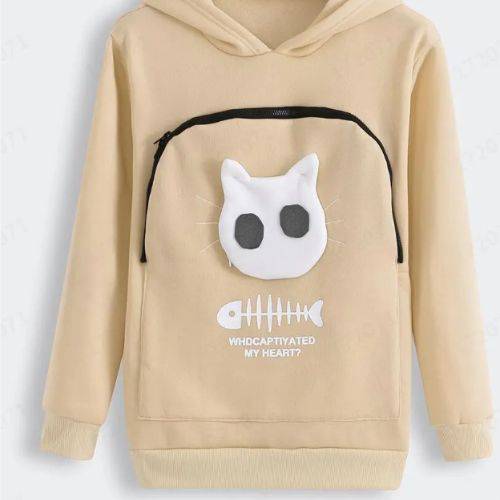 Yellow soil fish print sweatshirt with pet paw ears and cuddle pouch, designed for cat and dog lovers by TrendyPet's Zone.
