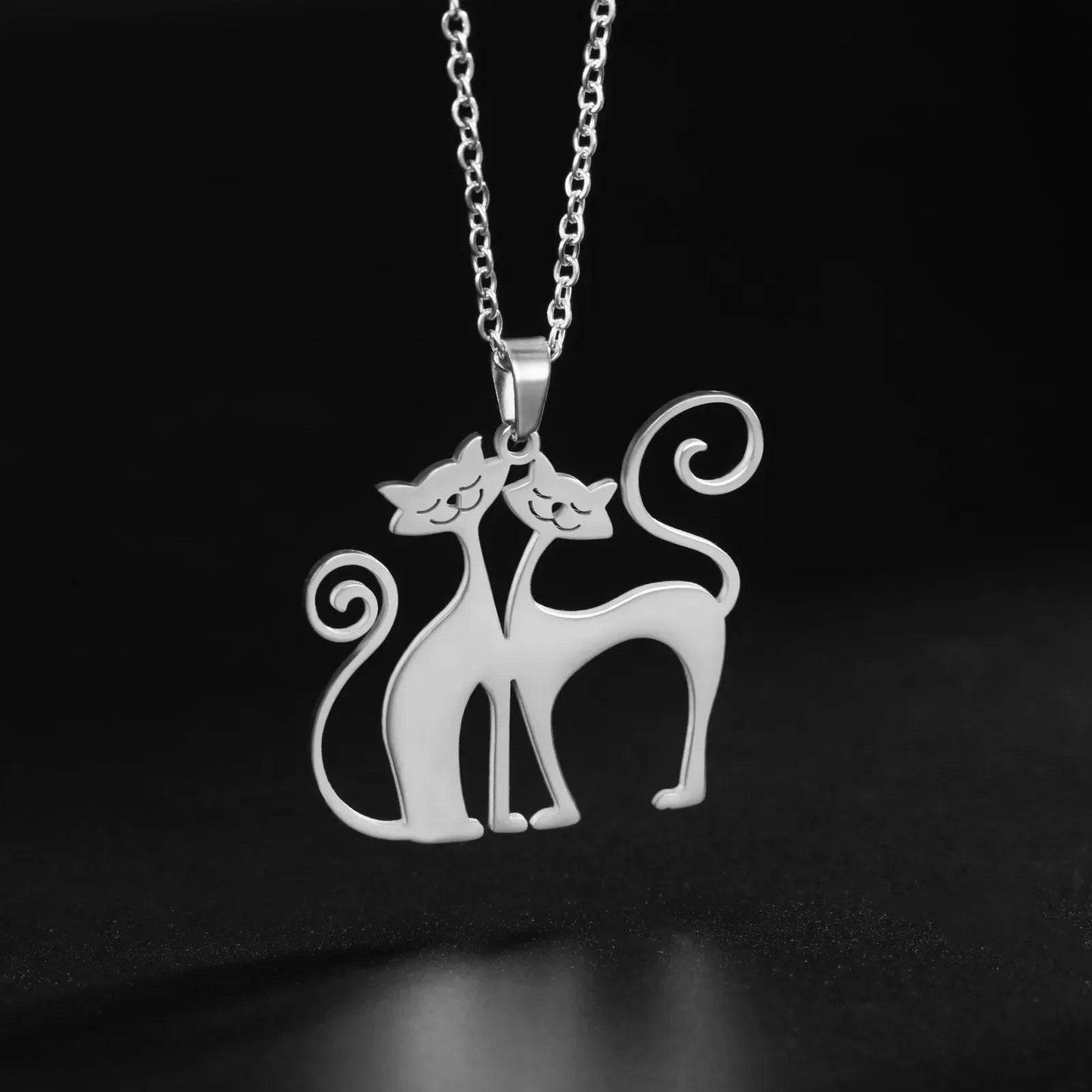 Steel 2 Cats Necklace for Women Funny Animal Stainless Steel Pendant Jewelry TRENDYPET'S ZONE