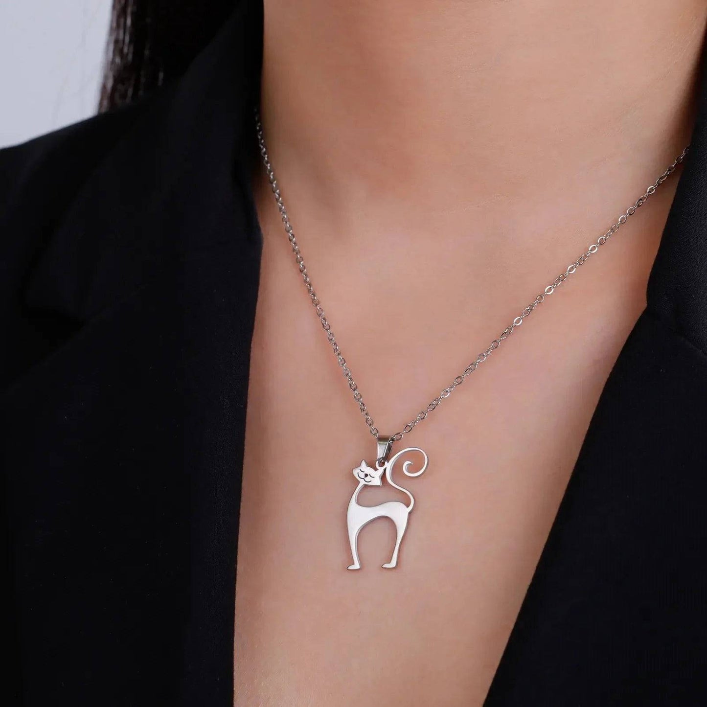 Steel Cat Necklace for Women Funny Animal Stainless Steel Pendant Jewelry TRENDYPET'S ZONE